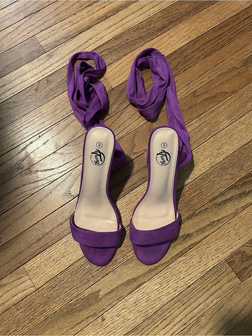 Trary Purple Wrap-Ankle Heeled Sandals